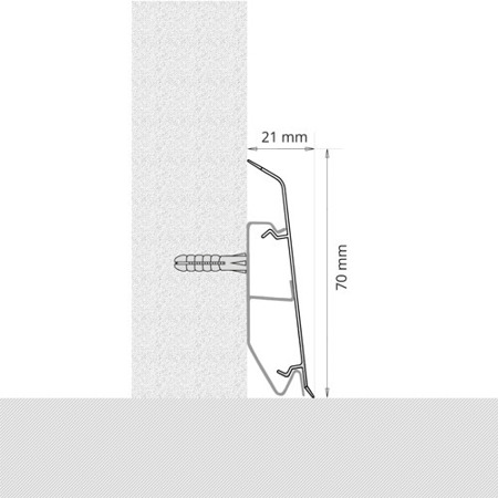 2,5m Fussleiste 70mm EICHE ANTIK + Montagematerial GRATIS