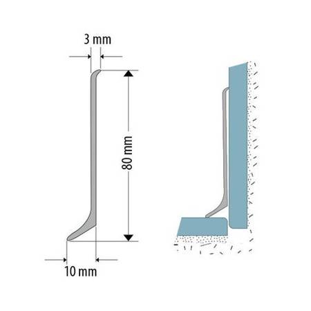 2,5m Fussleiste aus Aluminium 80mm