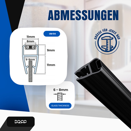 Magnetdichtung Dichtung Schwarz Duschtürdichtung 6mm  8mm