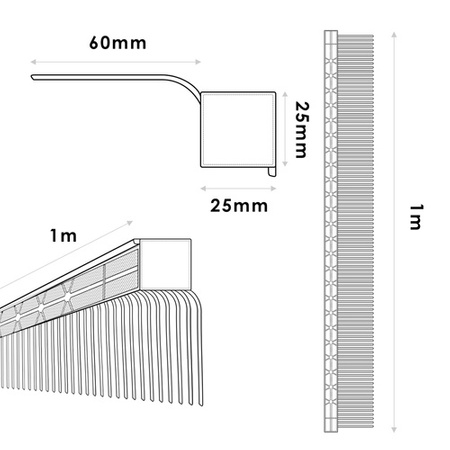 Traufenkamm Dachartikel Traufkamm Lüftungskamm 60mm Mit Lüftungsgitter 25x25mm Spatzenkamm 1m ZIEGELROT