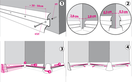 2m Fussleiste Fußleiste Leiste Sockelleiste Laminatleiste Bodenleiste PVC 55mm EICHE SCHLESISCH + Montagematerial GRATIS