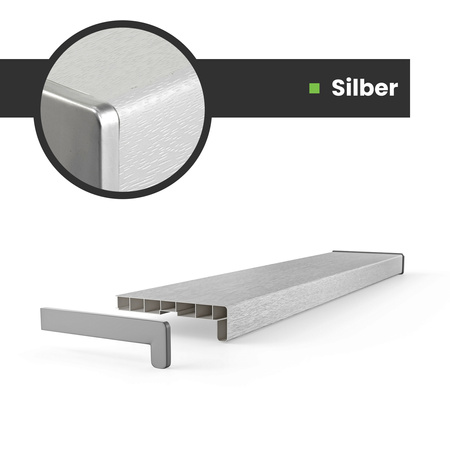 Fensterbank Fensterbrett für den Innenbereich PVC Tiefe 25cm SILBER + Endkappen GRATIS!