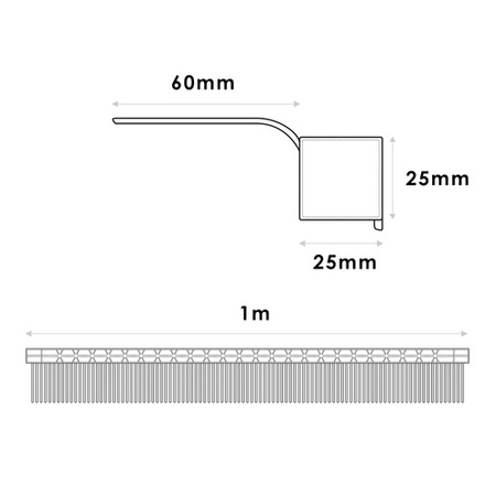 Traufenkamm Dachartikel Traufkamm Lüftungskamm 60mm Mit Lüftungsgitter 25x25mm Spatzenkamm 1m BRAUN