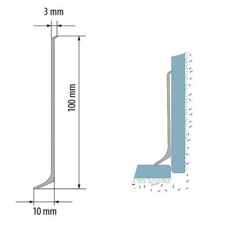 2m Fussleiste aus Aluminium 100mm PLATIN